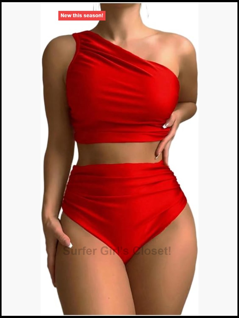 Women's Tankini 2 Piece High Waisted One Shoulder Bikini Sleeveless Ruched